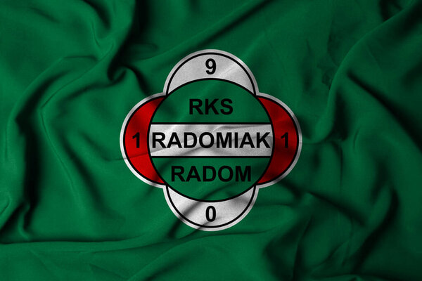 Pringsewu, Lampung; September 20, 2025; the badge logo on the flag of the Radomiak Radom Football Club in the Polish top league Ekstraklasa