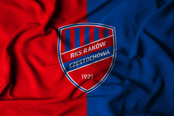 Pringsewu, Lampung; September 20, 2025; the badge logo on the flag of the akw Czstochowa Football Club in the Polish top league Ekstraklasa