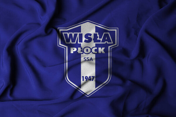 Pringsewu, Lampung; September 20, 2025; the badge logo on the flag of the Wisla Plock Football Club in the Polish top league Ekstraklasa