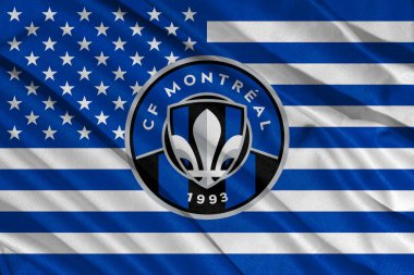 Pringsewu, Lampung; 21 Eylül 2025; Amerika Birleşik Devletleri 'nde Major League Soccer' da (MLS) Montreal futbol kulübünün logosu üzerindeki dalgalı kumaş dokusu