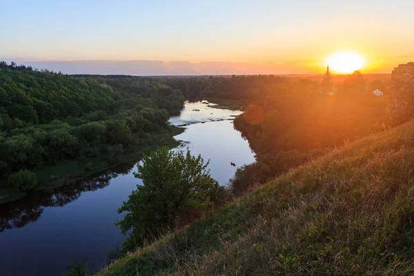 Красивий Світлий Захід Сонця Лісовій Річці — стокове фото