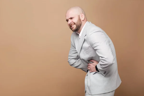 Vista Lateral Del Hombre Negocios Barbudo Calvo Mediana Edad Traje — Foto de Stock