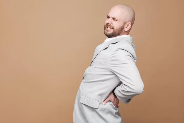 Vista Lateral Del Hombre Negocios Barbudo Calvo Mediana Edad Traje — Foto de Stock