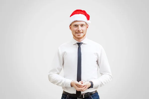 Retrato Empresário Bonito Feliz Camisa Branca Com Gravata Preta Chapéu — Fotografia de Stock