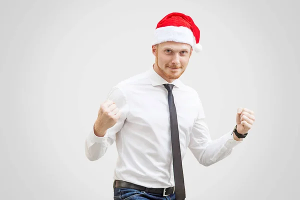 Happy Handsome Businessman White Shirt Black Tie Red New Year — Stock Photo, Image