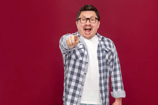 Shocked Handsome Middle Aged Man Casual Checkered Shirt Eyeglasses Looking — Stock Photo, Image