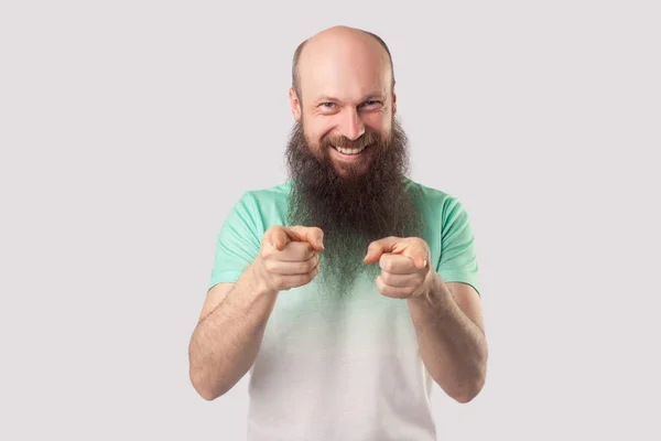 Engraçado Animado Homem Careca Meia Idade Com Barba Longa Shirt — Fotografia de Stock