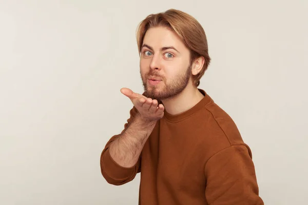 Seja Meu Amor Retrato Homem Bonito Com Cabelo Puro Barba — Fotografia de Stock