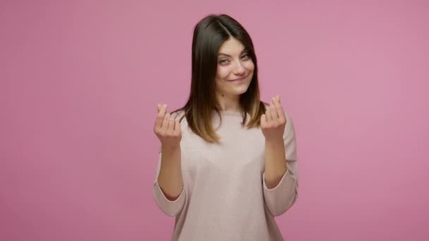 Sei Como Ganhar Mulher Inteligente Impressionante Sorrindo Astuciosamente Tendo Ideia — Vídeo de Stock