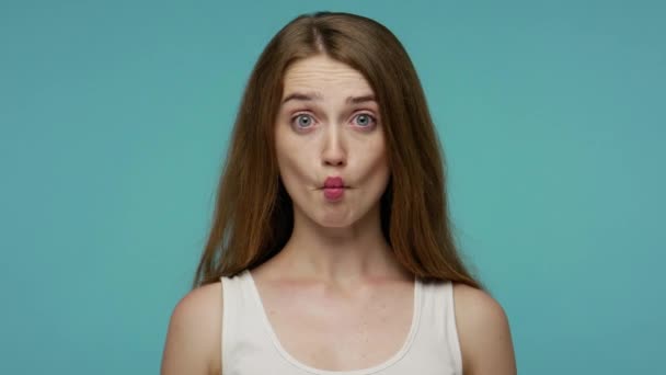 Surprised Funny Comical Girl Making Fish Face Pout Lips Looking — Stock Video