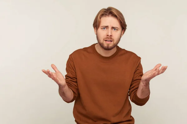 How Could You Portrait Irritated Annoyed Bearded Man Sweatshirt Standing — Stock Photo, Image