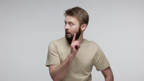 Please Quiet Bearded Guy Shushing Looking Mysteriously Asking Keep Silence — Stock Video