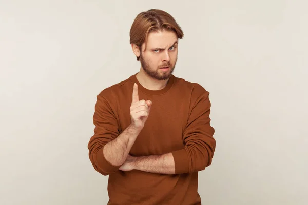 Vorsicht Porträt Eines Strengen Lehrers Herrischer Mann Mit Bart Und — Stockfoto