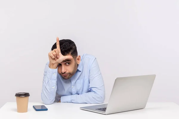 Dismissal Fired Job Sad Unluck Young Man Employee Sitting Office — Stock Photo, Image