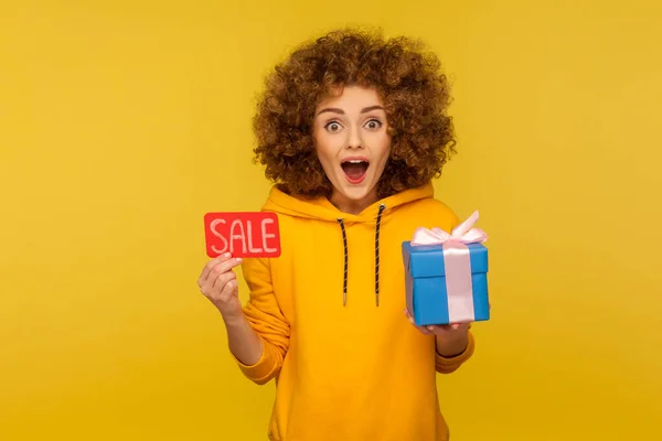 Wow Bonificaciones Las Compras Del Viernes Negro Retrato Mujer Pelo — Foto de Stock