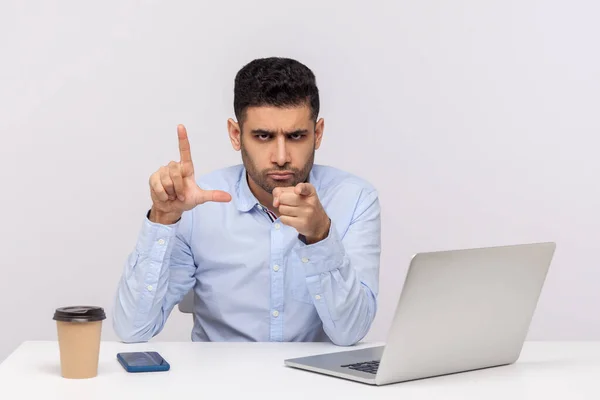 You Fired Strict Man Boss Sitting Office Workplace Showing Loser — Stock Photo, Image