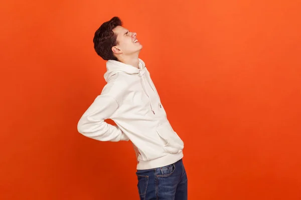 Retrato Perfil Adolescente Ansioso Frustrado Con Capucha Blanca Jeans Casuales — Foto de Stock