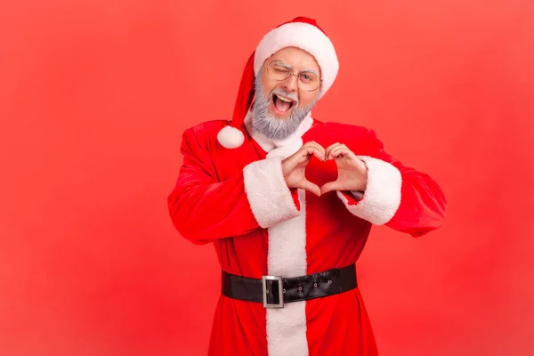 Porträt Eines Freundlichen Positiven Weihnachtsmannes Mit Brille Und Grauem Bart — Stockfoto