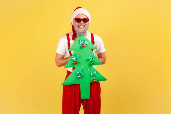 Extremt Glad Äldre Man Santa Claus Kostym Och Snygga Solglasögon — Stockfoto