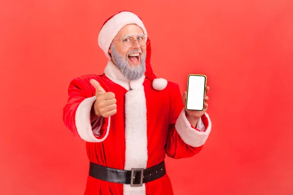 Felice Uomo Soddisfatto Con Barba Grigia Costume Babbo Natale Con — Foto Stock