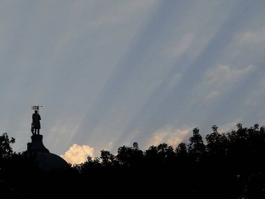 Quirinus Muenster, bazilika, gün batımında Neuss Rhein dönüm noktası 