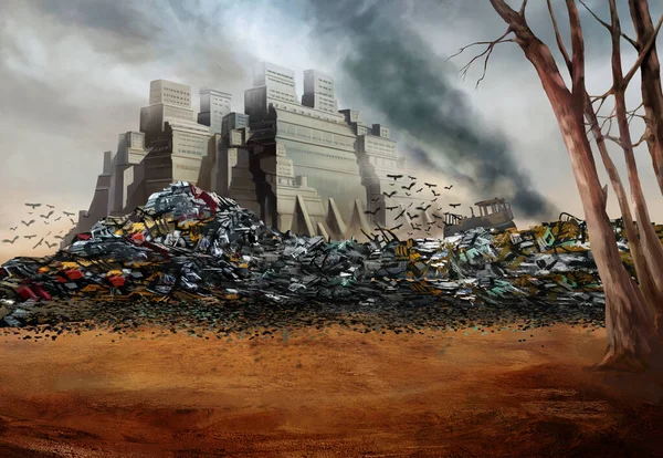 Bitki inşaatı ve buldozer ve kuş manzaralı hurdalık.