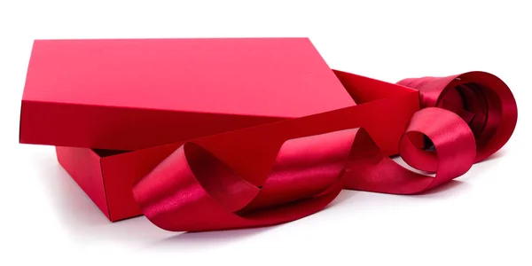 Red Gift Box Red Ribbon Isolated White Color Background — Stock Photo, Image