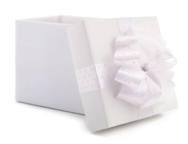 Caja Regalo Blanca Con Cinta Blanca Aislada Sobre Fondo Color — Foto de Stock