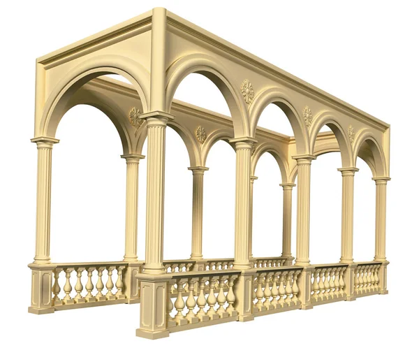 Representación Sobre Fondo Blanco Balaustrada Con Columnas Arcos Aislados — Foto de Stock