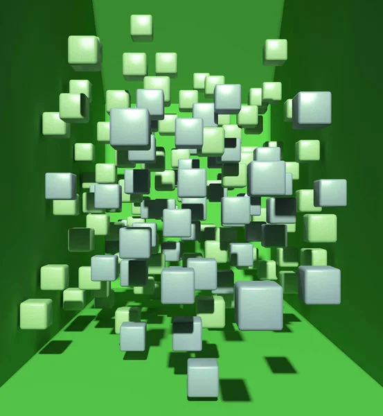 Abstract Cubes Green Space Rendering — Stock Photo, Image