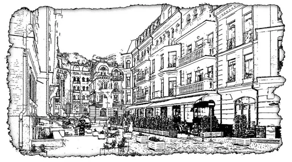 Vozdvizhenka Kiev Ukraine - Artwork  black and white drawing sketch and watercolor illustration