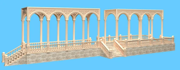 Balcone Stile Architettonico Romano Con Balaustra Portico Passaggio Colonne Archi — Foto Stock