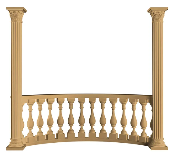 Balustrade Avec Colonnes Rendu Sur Fond Blanc Isolé — Photo