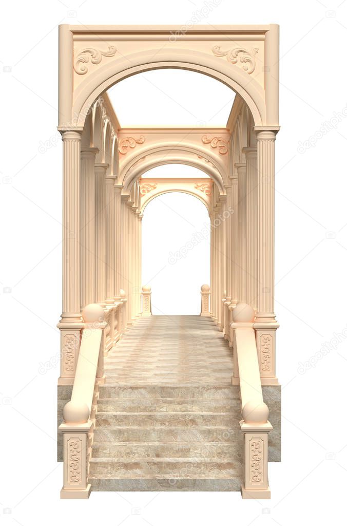 Stairway to the balustrade on a white background 3D rendering