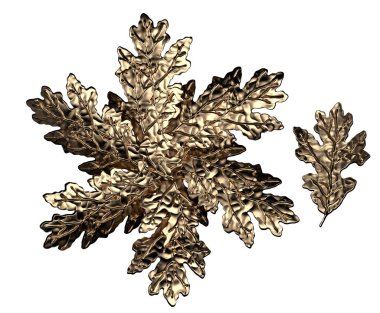 Altın meşe yaprağı deseni sıva üzerinde bir beyaz arka plan 3d render