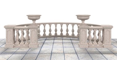 Semicircular balustrade with vases  -  illustration 3D rendering clipart