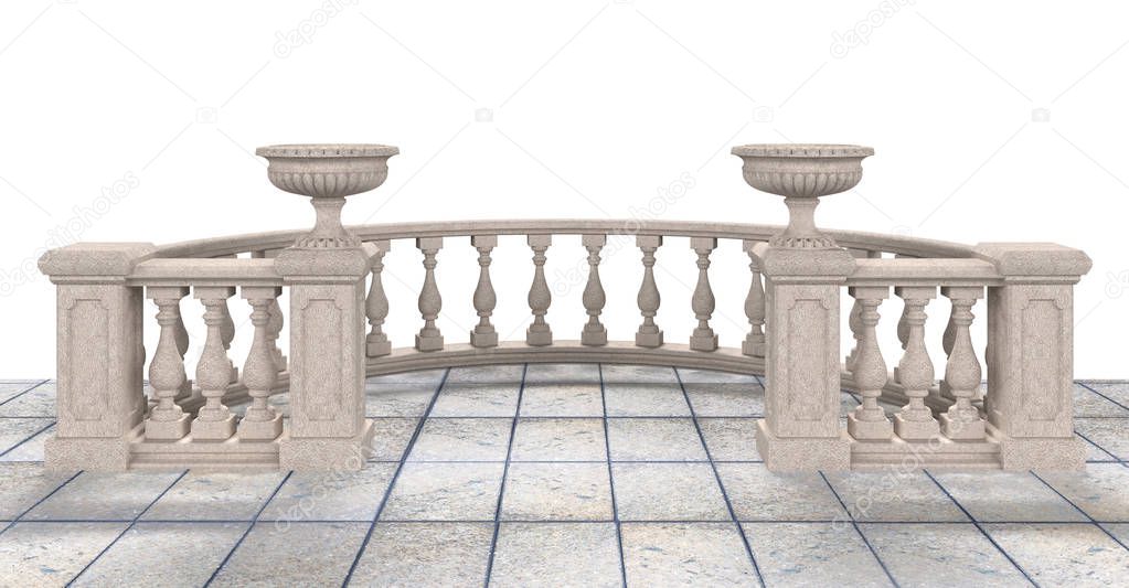 Semicircular balustrade with vases  -  illustration 3D rendering