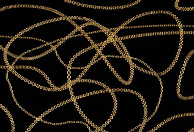 Siyah arka plan 3d render üzerinde Altın zincirler