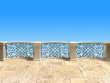 Metal ferforje ızgara ile klasik tarzı balkon. Illustrati