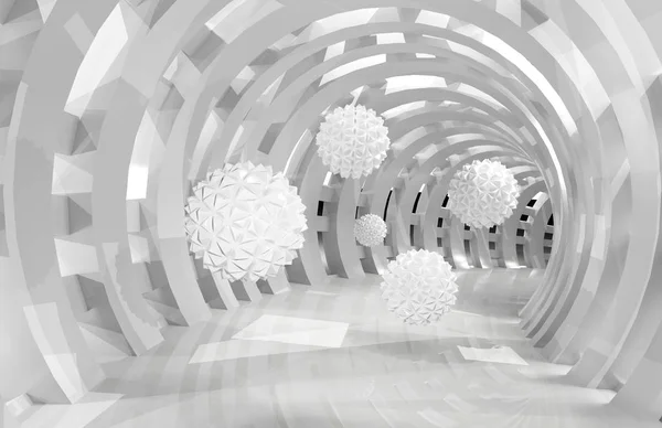 3d 墙隧道与飞行球 3D 渲染 — 图库照片