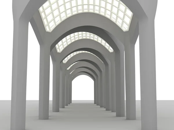 玻璃屋顶拱形画廊 3D 渲染 — 图库照片