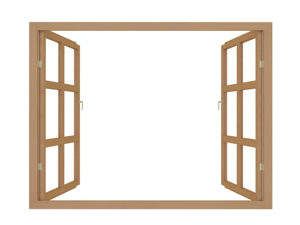 Open wooden window on white 3d rendering — Stock Photo, Image