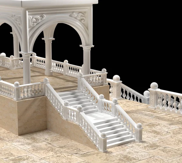 Balaustrada con columnas, escaleras y arcos 3D renderizado — Foto de Stock