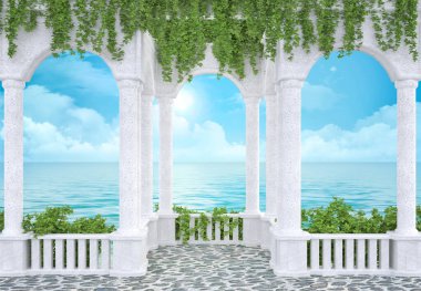 Sarmaşık deniz manzarasıyla sarmaş dolaş sarmaş sarmaş sarmaş sarmaş sarmaş sarmaş sarmalanmış 3D rendering.