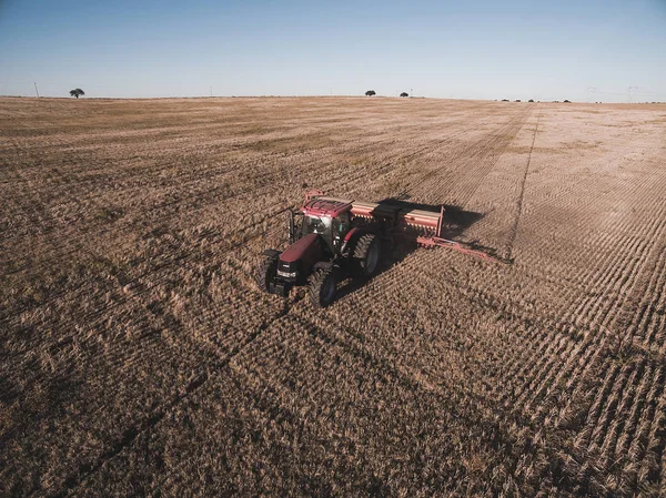 Traktör Seeder Havadan Görünümü Pampa Bölgesinde Doğrudan Ekim Arjantin — Stok fotoğraf