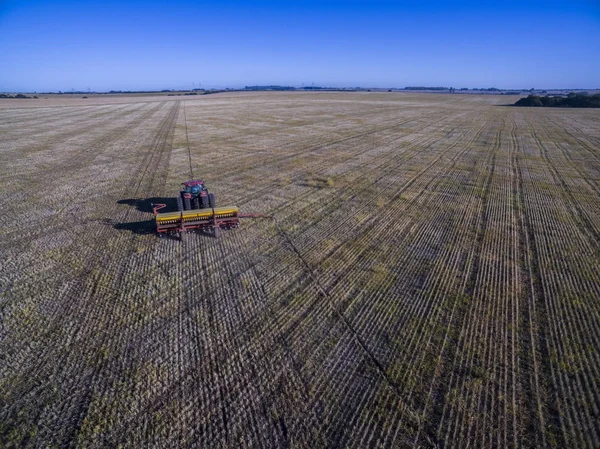 Traktör Seeder Havadan Görünümü Pampa Bölgesinde Doğrudan Ekim Arjantin — Stok fotoğraf