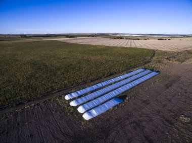 La Pampa, Arjantin'deki Tahıl depolamasının havadan görünümü