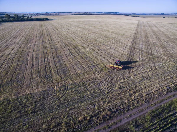 Letecký Pohled Traktory Seedery Přímé Setí Oblasti Pampa Argentina — Stock fotografie