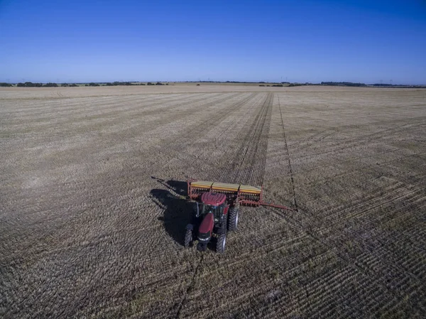 Flygfoto Traktor Och Seeder Direkt Sådd Pampa Regionen Argentina — Stockfoto