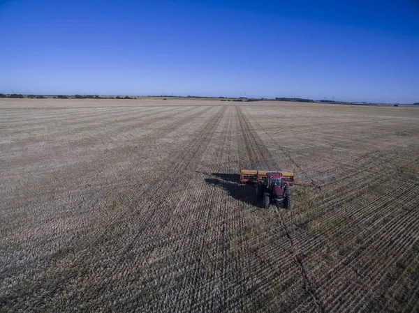Letecký Pohled Traktory Seedery Přímé Setí Oblasti Pampa Argentina — Stock fotografie